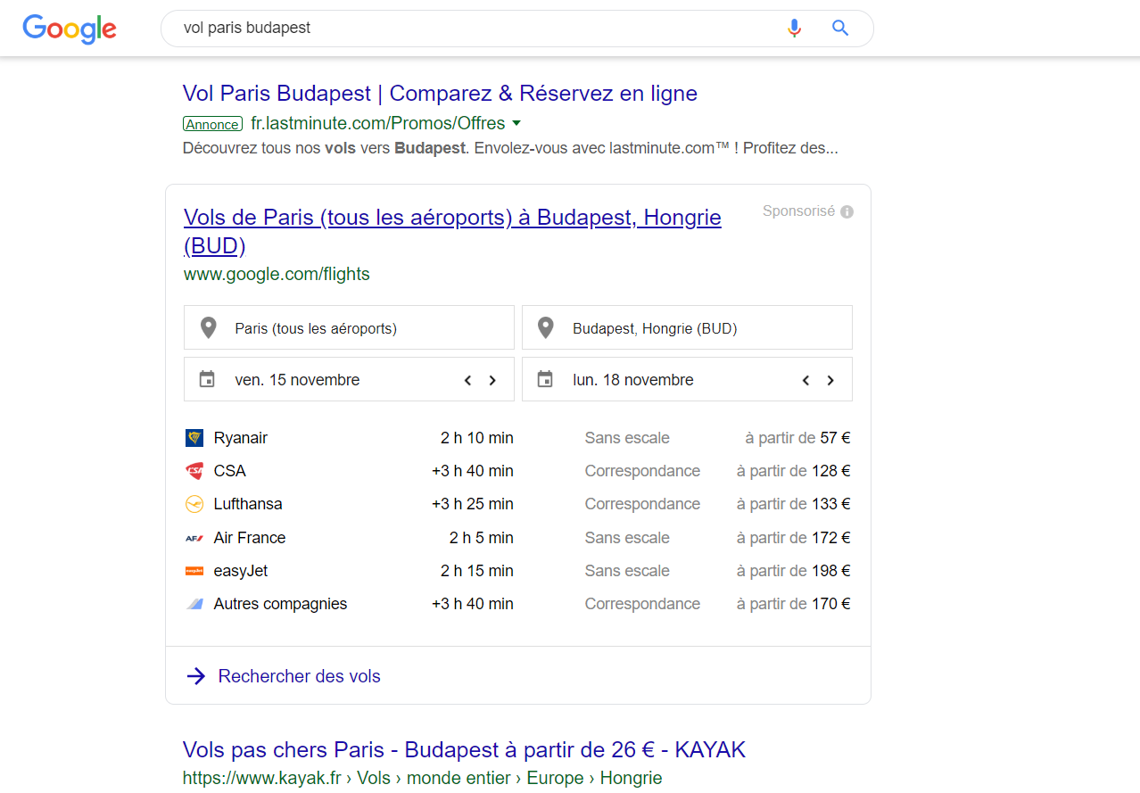 Exemple de bloc Google OneBox